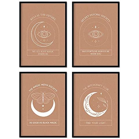 Set Di 4 Stampe Collezione Mistica Poster Con Illustrazioni Floreali Di Arte Astratta Nei Toni Caldi Della Terra Senza Cornice A4 - Foto 1
