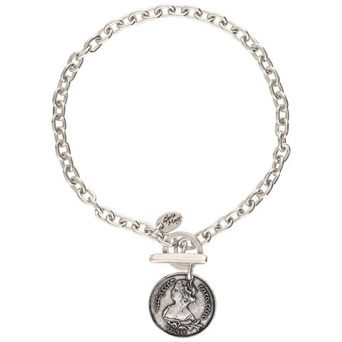 Collana A Catena In Argento Con Grande Ciondolo A Forma Di Moneta Placcata In Argento. - Foto 1