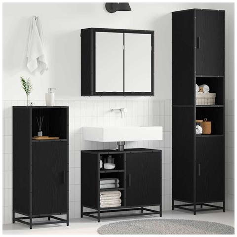 Set di mobili per il bagno 4 pcs Rovere Nero Legno multistrato - Foto 2
