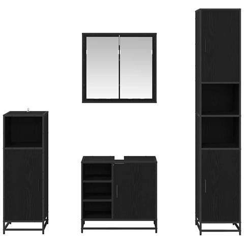 Set di mobili per il bagno 4 pcs Rovere Nero Legno multistrato - Foto 9
