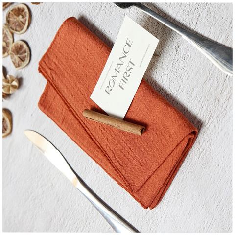 Set Di 12 Tovaglioli Da Tavola In Cotone - Orlo A Giorno, Bordo Sfilacciato, Mussola Per Matrimoni, Natale E Decorazioni Tavola Orange - Foto 4
