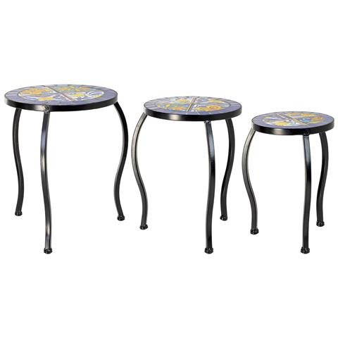 Set Di 3 Supporti, Mosaico Blu E Ferro Battuto, 33x33x37h-28x28x33h-23 - Foto 2