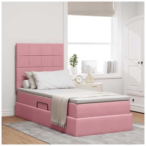 Letto con contenitore e materasso Rosa 90 x 200 cm Velluto - Foto 2