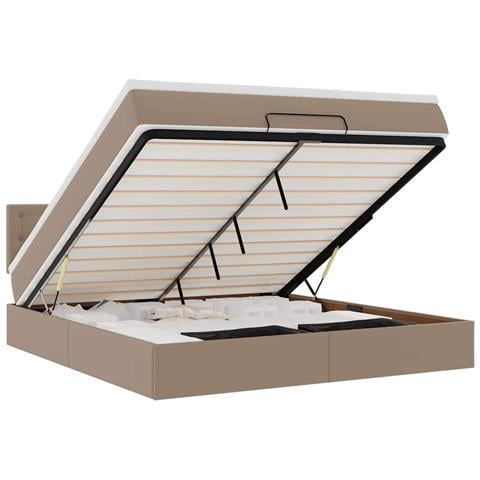 Pouf Letto con Materassi e LED Cappuccino 180x200cm Similpelle - Foto 1