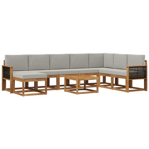 Set di divani da esterno 9 pcs Naturale e Grigio Chiaro - Foto 1