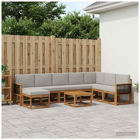 Set di divani da esterno 9 pcs Naturale e Grigio Chiaro - Foto 2