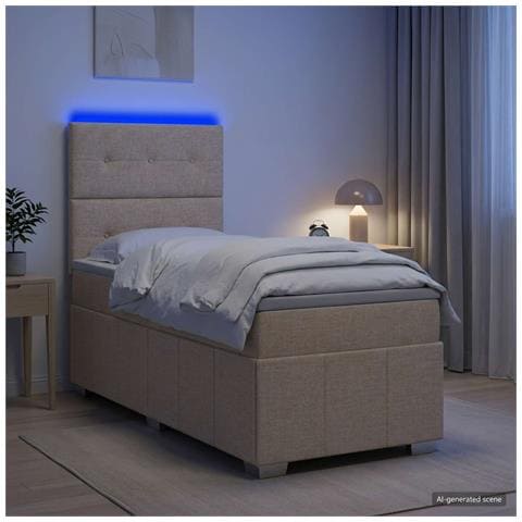 Letto Box Spring LED con Materasso Crema 100 x 200 cm Tessuto - Foto 2