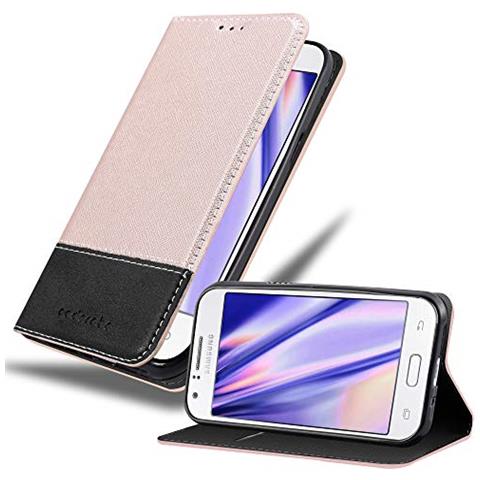Custodia Compatibile Con Samsung Galaxy J1 2015 In Oro Rosato Nero - Coperchio Protettiva Con Chiusura Magnetica, Funzione Stand E Tasca Per Le Carte - Foto 1