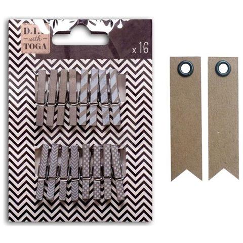 Mini Mollette Argento + 20 Etichette Kraft Con Gagliardetto - Foto 1