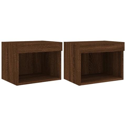 Comodini Con Luci Led A Parete 2pz Rovere Marrone - Foto 2