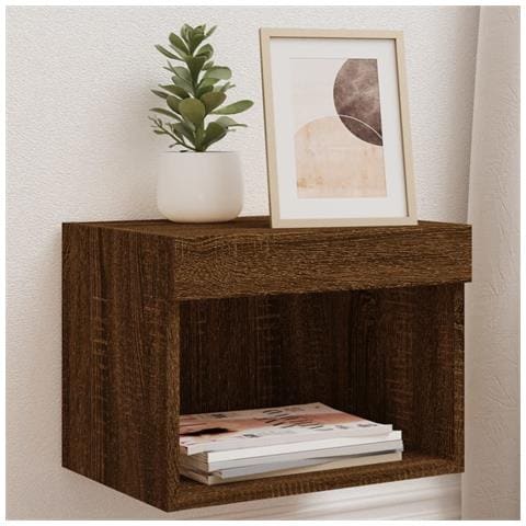 Comodini Con Luci Led A Parete 2pz Rovere Marrone - Foto 1