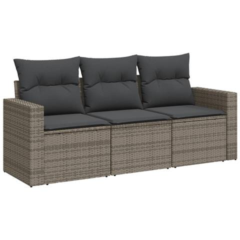 Set Divani Da Giardino 3 Pz Con Cuscini Grigio In Polyrattan - Foto 2