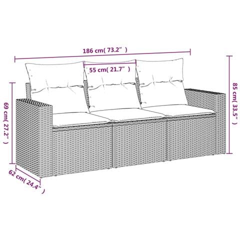 Set Divani Da Giardino 3 Pz Con Cuscini Grigio In Polyrattan - Foto 3