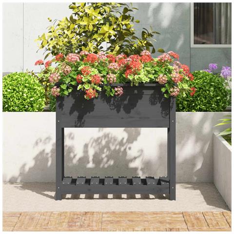 Fioriera Con Mensola Grigia 82,5x34,5x81cm Legno Massello Pino - Foto 3
