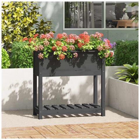 Fioriera Con Mensola Grigia 82,5x34,5x81cm Legno Massello Pino - Foto 1