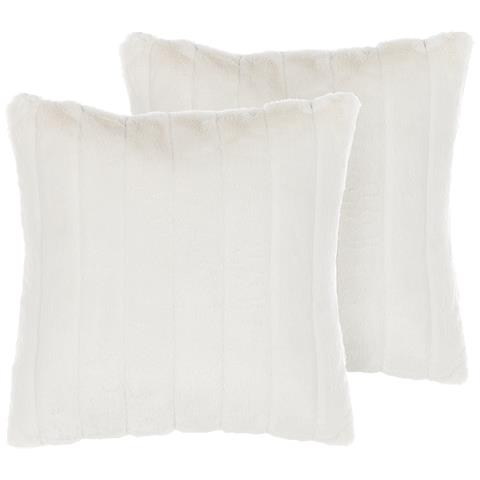 Set Di 2 Cuscini Pumila Finta Pelliccia 45 X 45 Cm Bianco Tinta Unita - Foto 2