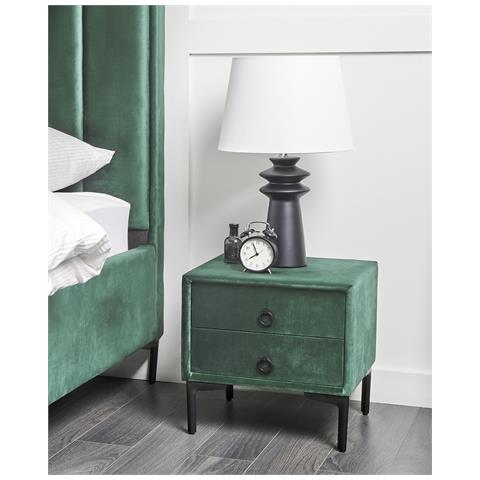 Comodino 2 Cassetti Sezanne Velluto Verde Scuro - Foto 1