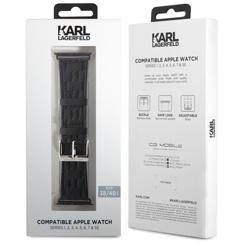 Cinturino Per Apple Watch 38/40/41mm In Pu Monogram, Nero - Foto 3