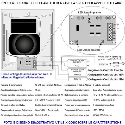 Sirena Lampeggiante A Led Da Esterno Melodia Bitono Frequenza A /b 1724 ± 2475 Hz 110db Aliment. 12 Vcc Assorb. 1,9 Ah C - Foto 3