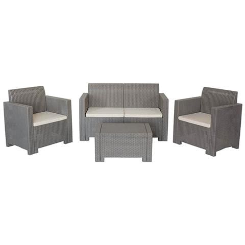 Salotto Da Esterno Giardino 4 Posti In Resina E Wicker Con Tavolino E Cuscini Creta - Grey - Foto 1