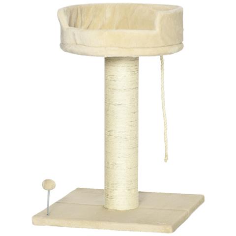 Albero Tiragraffi Per Gatti Con Lettino E Pallina In Peluche E Palo In Sisal 55x55x83cm Beige - Foto 1