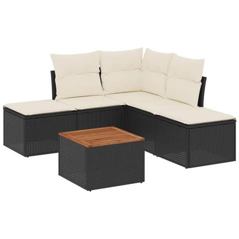 Set Divano da Giardino 6 pz con Cuscini Nero in Polyrattan - Foto 1