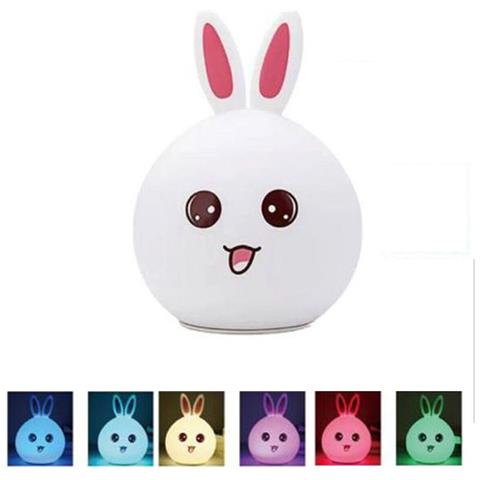 Lampada Notturna Da Tavolo Per Bambini Morbida Silicone Rgb Touch Led Coniglio - Foto 1