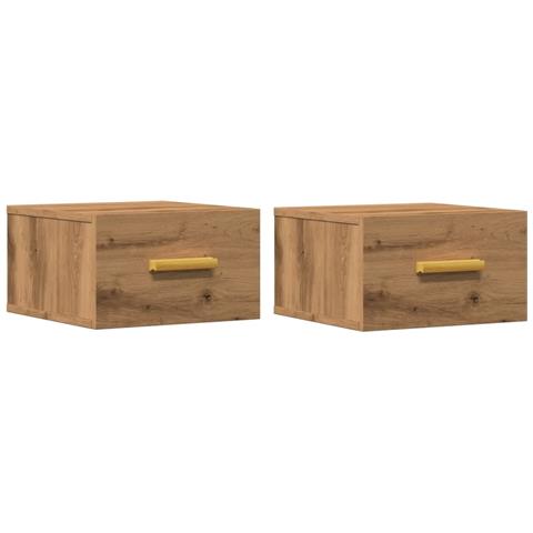 Comodini A Muro 2 Pz Rovere Artigianale 35x35x20 Cm - Foto 2