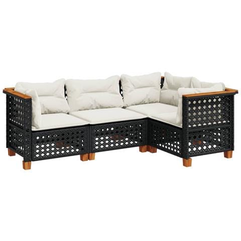 Set Divani da Giardino 4 pz con Cuscini Nero in Polyrattan - Foto 1