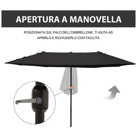 Ombrellone da Giardino Doppio con Apertura a Manovella, in Acciaio e Poliestere, 460x270x240 cm, Nero - Foto 2