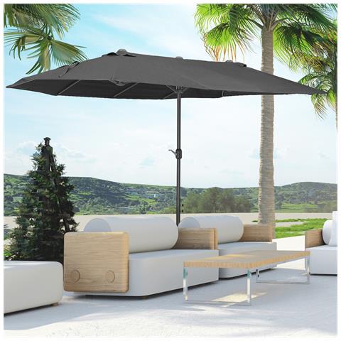 Ombrellone da Giardino Doppio con Apertura a Manovella, in Acciaio e Poliestere, 460x270x240 cm, Nero - Foto 6