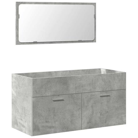 Mobile Da Bagno Con Specchio Grigio Cemento Legno Multistrato - Foto 2