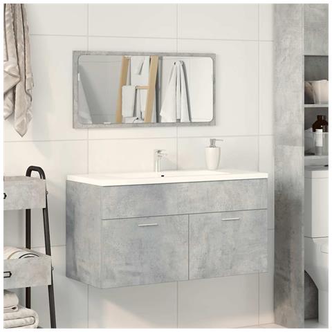 Mobile Da Bagno Con Specchio Grigio Cemento Legno Multistrato - Foto 3