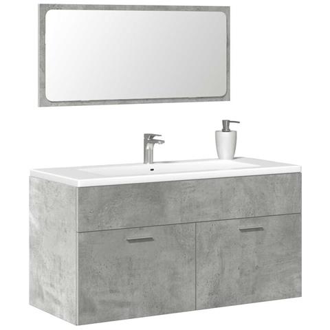 Mobile Da Bagno Con Specchio Grigio Cemento Legno Multistrato - Foto 1