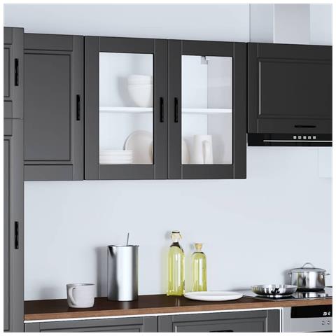 Pensile Da Cucina Con Porta In Vetro Porto Nero - Foto 3