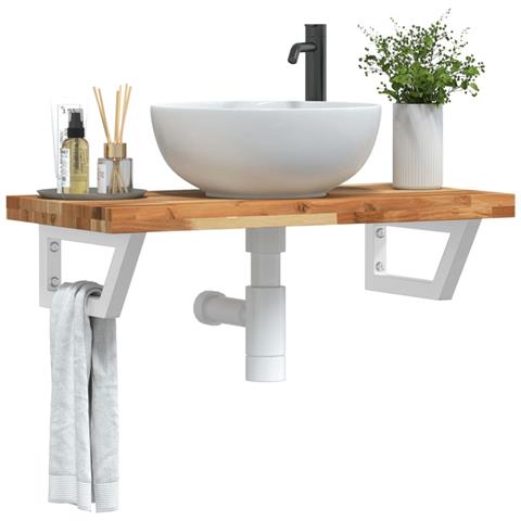 Ripiano A Parete Per Lavabo In Acciaio E Massello Di Acacia - Foto 8