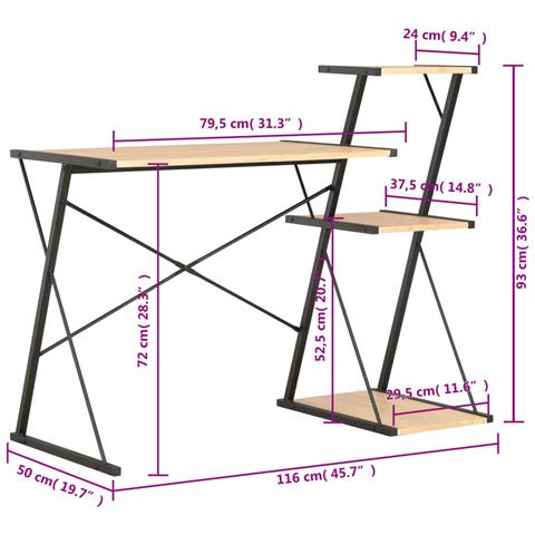 Lusso Casadino - Scrivania Con Ripiano Nera E Rovere 116x50x93 Cm - Foto 7