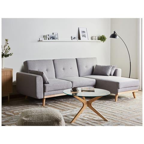 Divano Letto Angolare 3 Posti Kaarina Tessuto Grigio Lato Sinistro - Foto 1