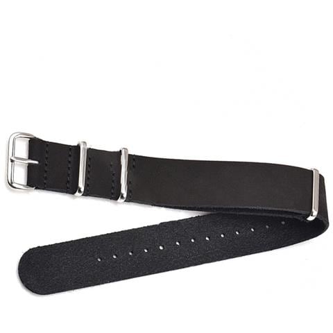 Cinturino Per Orologio In Pelle Nera Con Fibbia Argentata 24 Mm - Foto 1