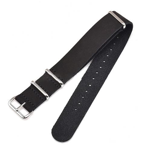 Cinturino Per Orologio In Pelle Nera Con Fibbia Argentata 24 Mm - Foto 2