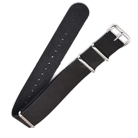 Cinturino Per Orologio In Pelle Nera Con Fibbia Argentata 24 Mm - Foto 4