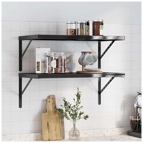 Lusso Casadino - Mensole A Muro 2 Pz 75x40 Cm Nero In Acciaio Inossidabile - Foto 8