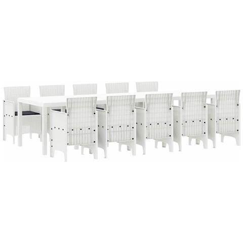 Set Pranzo Giardino di 11 pezzi con Cuscini Bianchi in Polyrattan, Tavolo Giardino Bianco 150x100x73 cm in Polyrattan, Sedie Giardino con Cuscini 2 pz Bianchi in Polyrattan, Sedie Giardino con Cuscini 4 pz Bianchi in Polyrattan - Foto 1