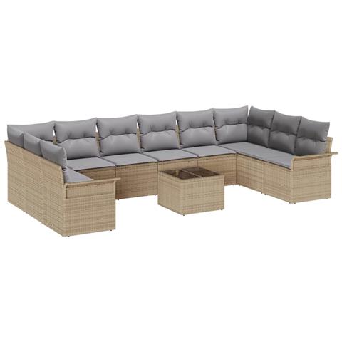 Set di divani da giardino  11 pezzi con cuscini in rattan polimerico neri, Divano da giardino a 2 posti  con spazio di stoccaggio e cuscini in rattan polimerico beige - Foto 1
