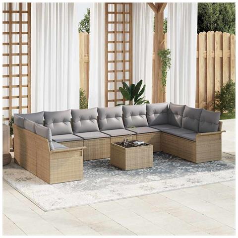Set di divani da giardino  11 pezzi con cuscini in rattan polimerico neri, Divano da giardino a 2 posti  con spazio di stoccaggio e cuscini in rattan polimerico beige - Foto 2