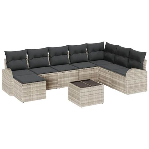 Set Divano da Giardino 9 Pezzi con Cuscini Grigio in Rattan Sintetico - Foto 1