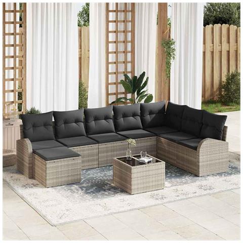 Set Divano da Giardino 9 Pezzi con Cuscini Grigio in Rattan Sintetico - Foto 2