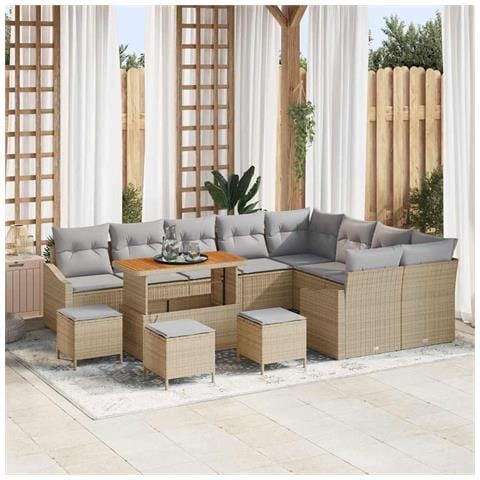 Set giardino  13 pezzi con cuscini beige in polyrattan, Divano giardino  2 posti con ripostiglio e cuscini beige in polyrattan, Set pranzo giardino  4 pezzi con cuscini beige in polyrattan - Foto 2