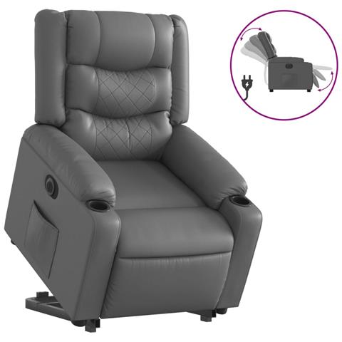 Poltrona Alzapersona Reclinabile Grigio in Similpelle - Foto 1