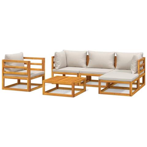 Set Salotto Giardino 6pz Cuscini Grigio Chiaro Legno Massello - Foto 1